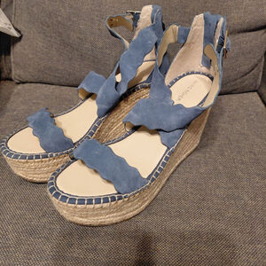 Women's Marc Fisher Blue Suede Espadrille Wedge Sandals Size 11